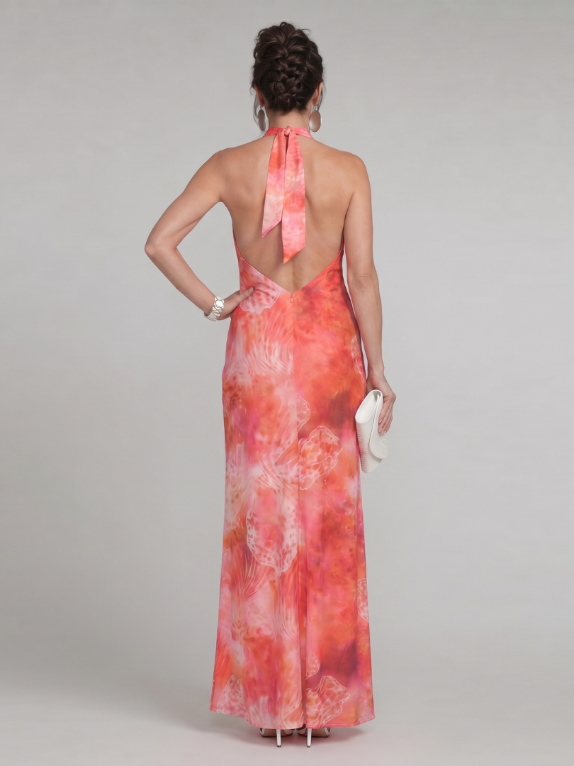Coraline | Sukienka maxi z dekoltem halter i wzorem