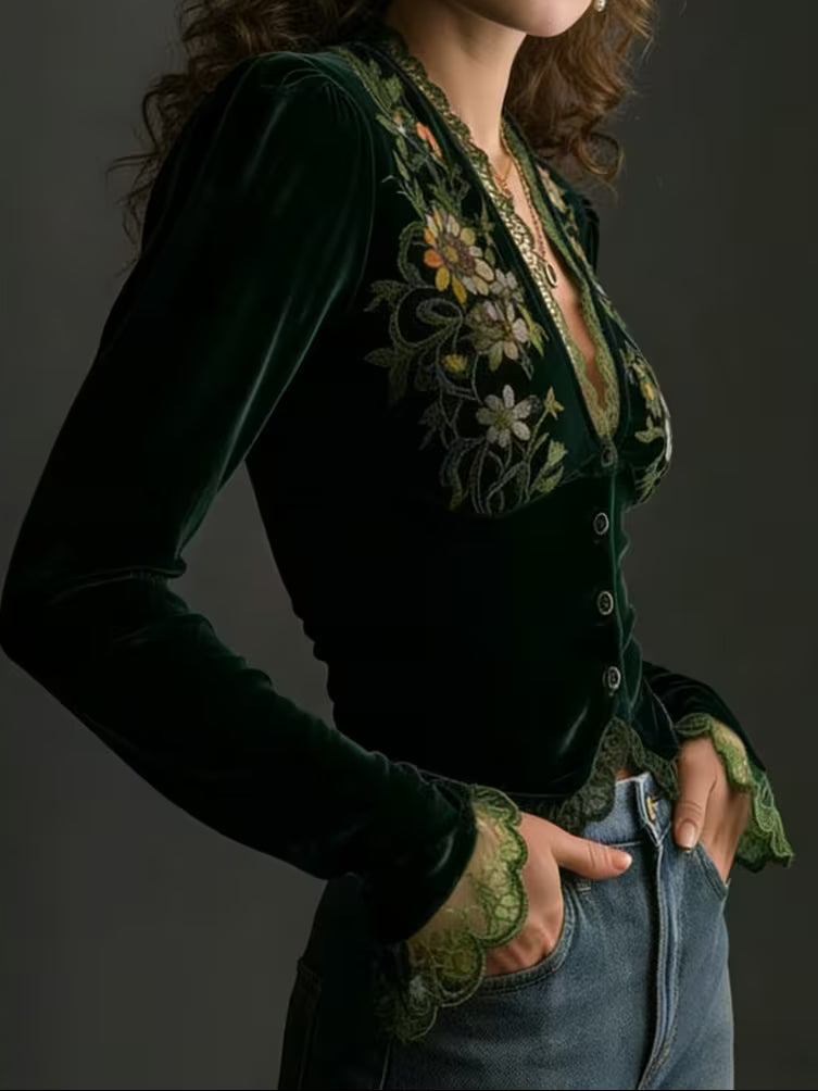 Suzanne™ | Blouse with Embroidered Velvet
