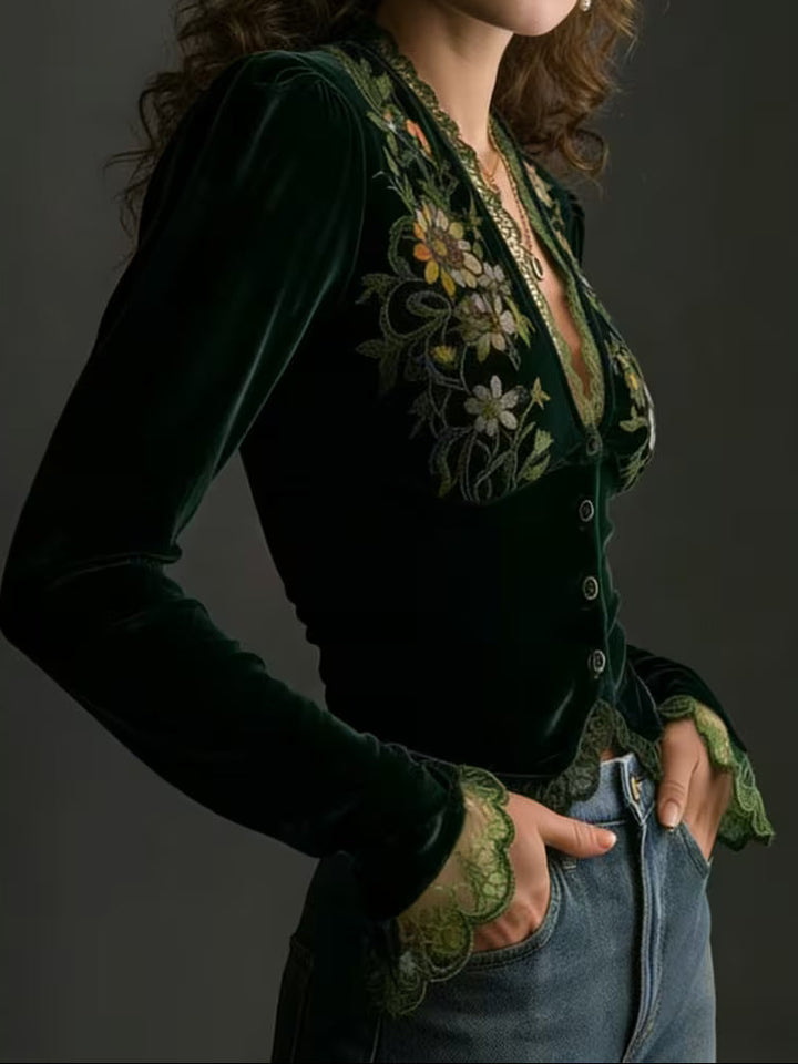 Suzanne™ | Blouse with Embroidered Velvet
