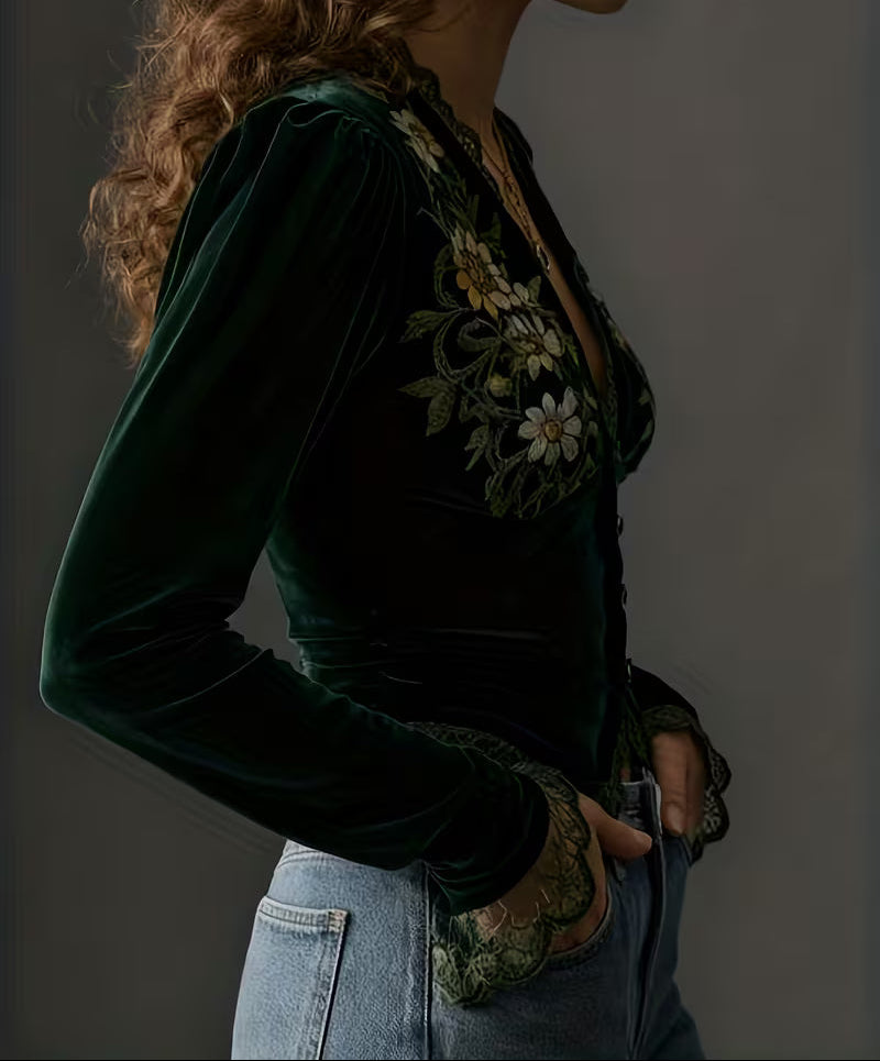 Suzanne™ | Blouse with Embroidered Velvet