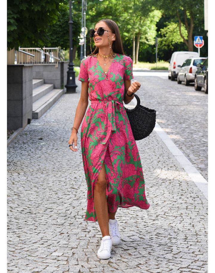 Tzahalit™ | Elegancka sukienka w kwiaty z dekoltem w kształcie V