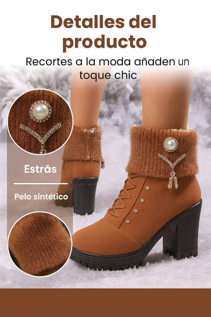 Elena - Botki na grubym obcasie i ciepłe