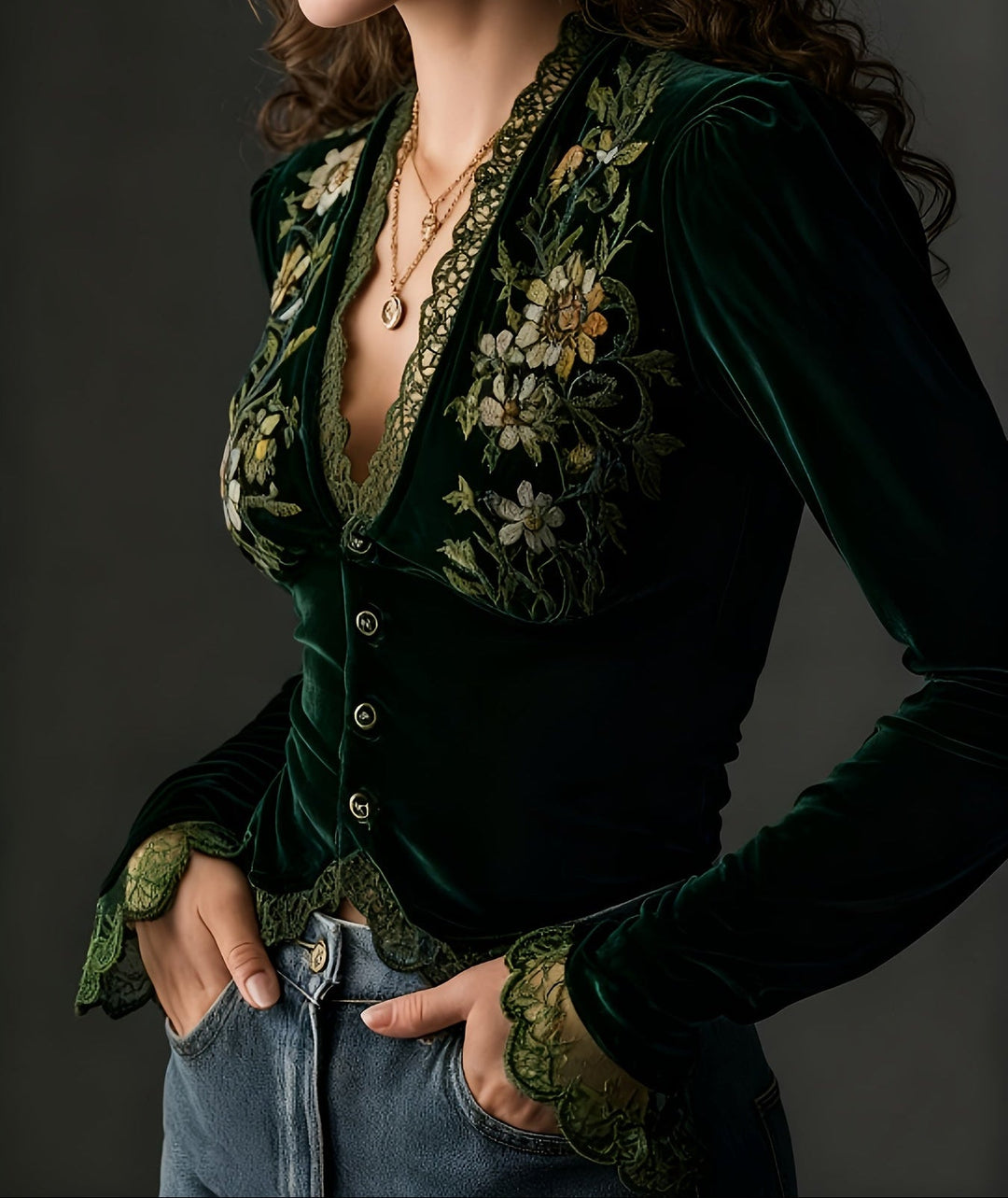 Suzanne™ | Blouse with Embroidered Velvet