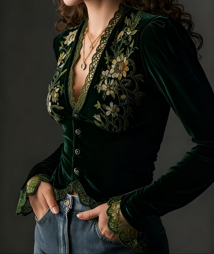 Suzanne™ | Blouse with Embroidered Velvet