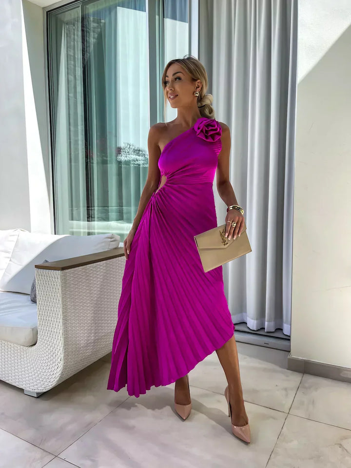 Eya™ | Elegancka maxi sukienka na jedno ramię z kwiatowym wzorem