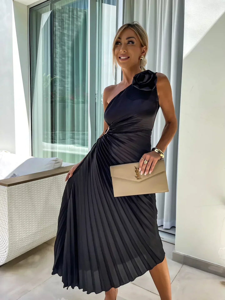 Eya™ | Elegancka maxi sukienka na jedno ramię z kwiatowym wzorem