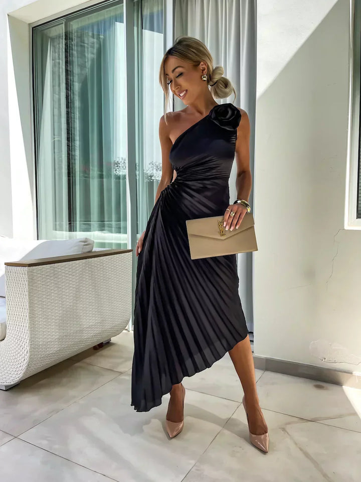 Eya™ | Elegancka maxi sukienka na jedno ramię z kwiatowym wzorem