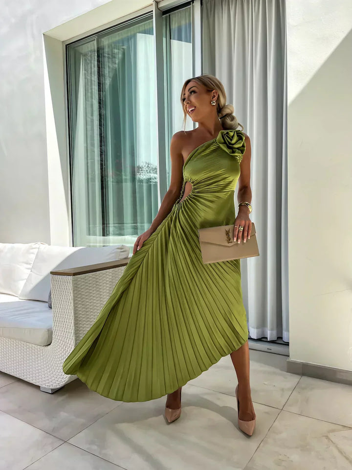 Eya™ | Elegancka maxi sukienka na jedno ramię z kwiatowym wzorem