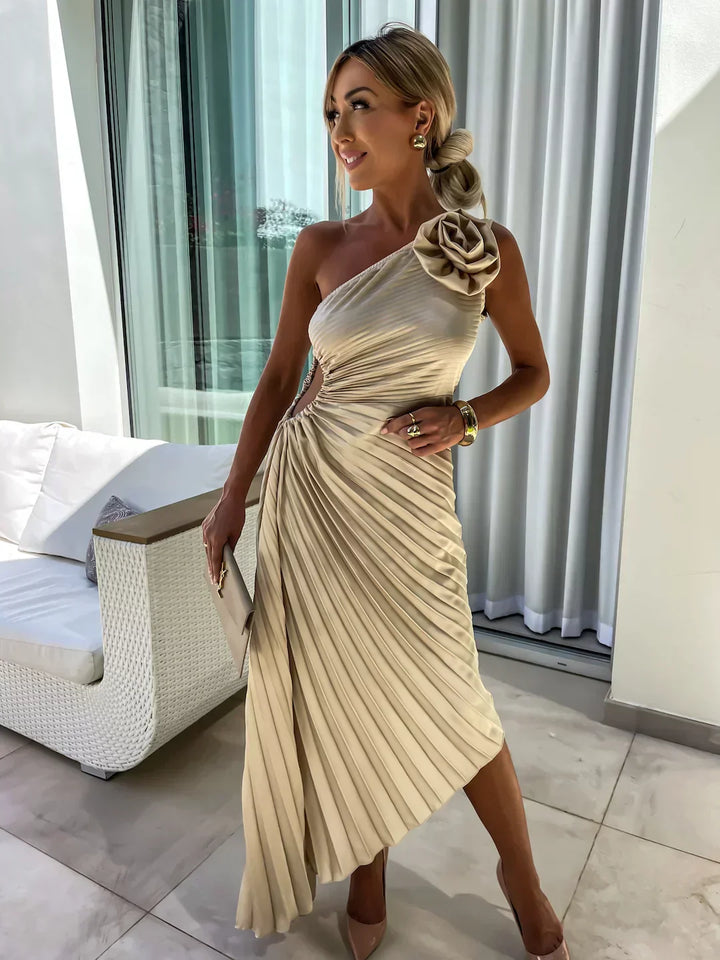 Eya™ | Elegancka maxi sukienka na jedno ramię z kwiatowym wzorem