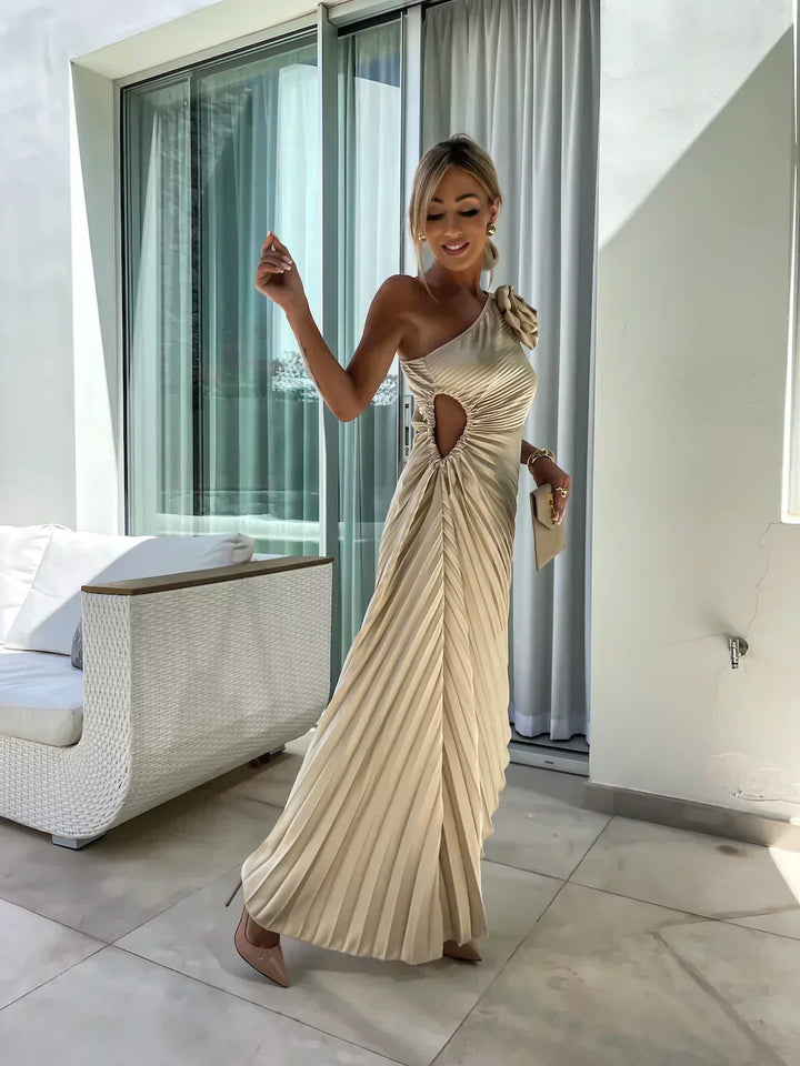 Eya™ | Elegancka maxi sukienka na jedno ramię z kwiatowym wzorem
