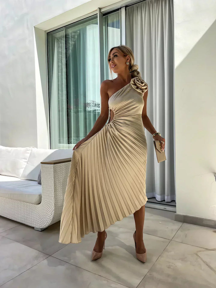 Eya™ | Elegancka maxi sukienka na jedno ramię z kwiatowym wzorem