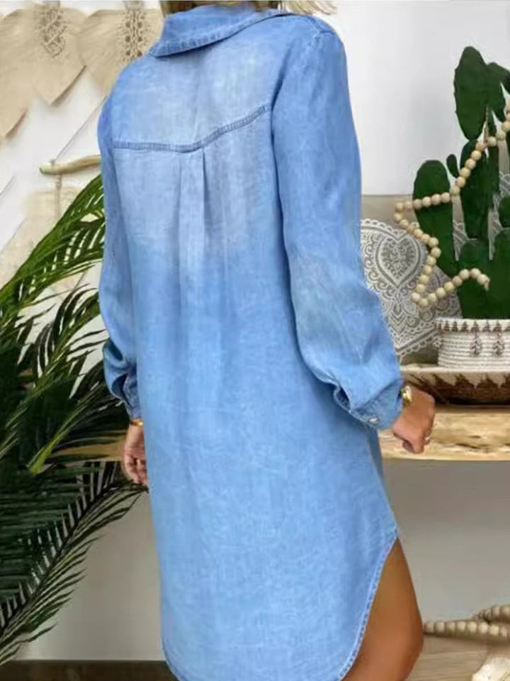 Donna | Casual Elegancka Sukienka Koszulowa z Dżinsu